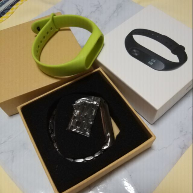 小米手環2 手環替換帶 二手  黑色 不鏽鋼 綠色 充電線 計步器 測心跳 測睡眠