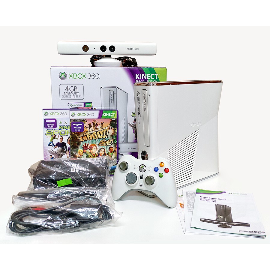 【近新品/收藏級】XBOX 360 4G Slim 白 KINECT體感遊戲組 附2片遊戲(加贈原廠250G硬碟)