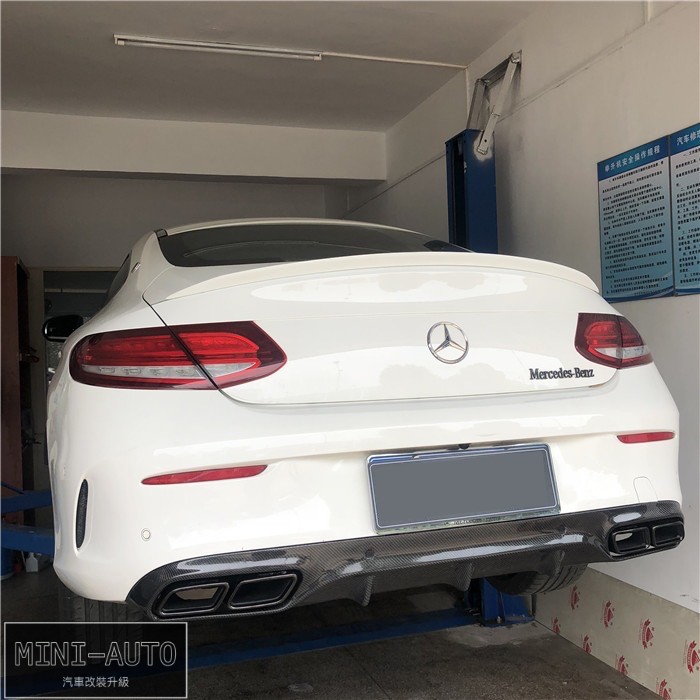 MINI-AUTO☑️ C63 COUPE 碳纖維後擾流 四出尾飾管 雙門改裝 BENZ C205 C300 副廠 賓士