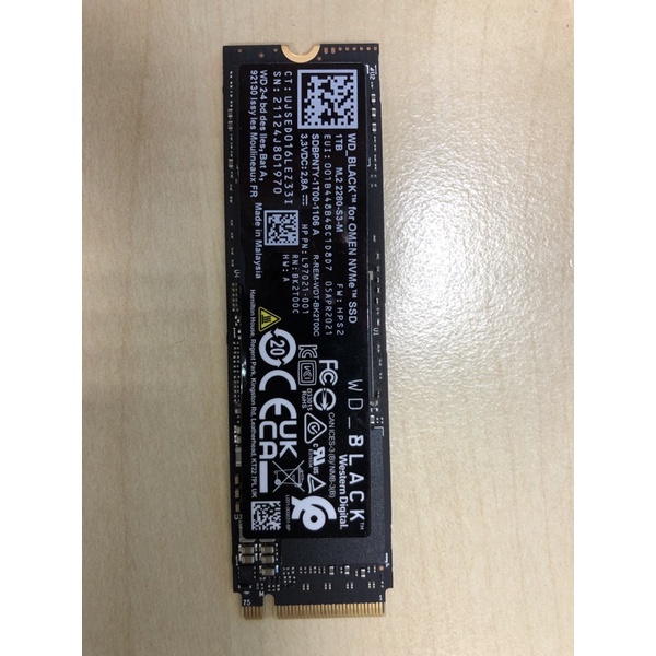 WD 黑標 BLACK NVMe 1T M.2 SSD