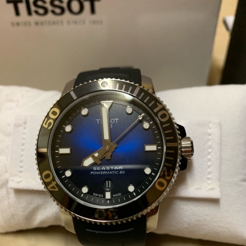 天梭 seastar 1000 TISSOT 陶瓷圈 自動上鏈 機械錶 藍 水鬼 運動錶帶 潛水錶 近全新 台灣公司貨