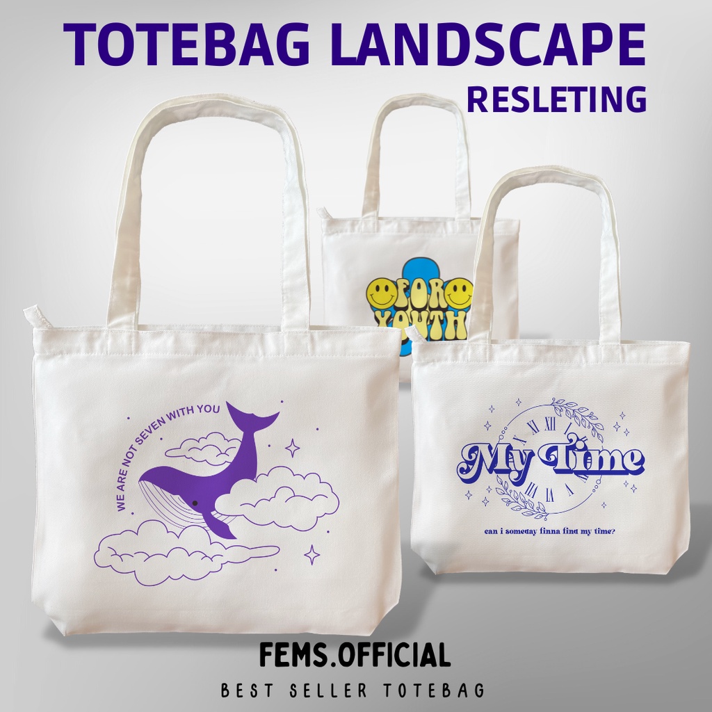 Totebag 帆布拉鍊美學筆記本電腦包風景學院時尚手提包 BTS