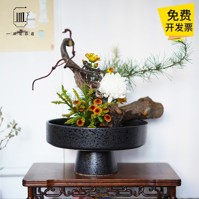 TS20606】銅製 花器 釣花 吊り下げ 月形 満月型 鎖付き 池坊