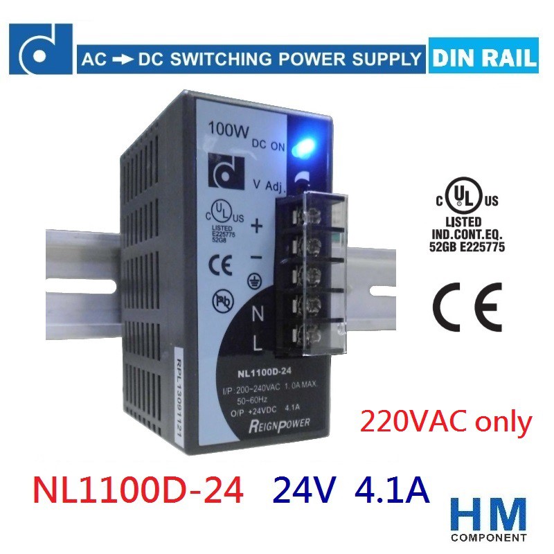 REIGNPOWER 軌道式電源供應器 NL1100D-24 24V 4.1A 100W 220VAC-HM工業自動化