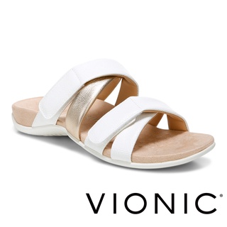 【VIONIC 法歐尼】(剩白5黑10)Hadlie海德莉 兩段鬆緊可調牛皮時尚拖鞋