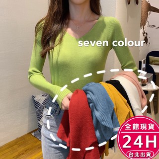 【梨卡】隔日到貨 女裝 針織上衣 長袖 毛衣 V領針織上衣 內搭 打底衣 坑條上衣 針織衫 BR1591【現貨24H】