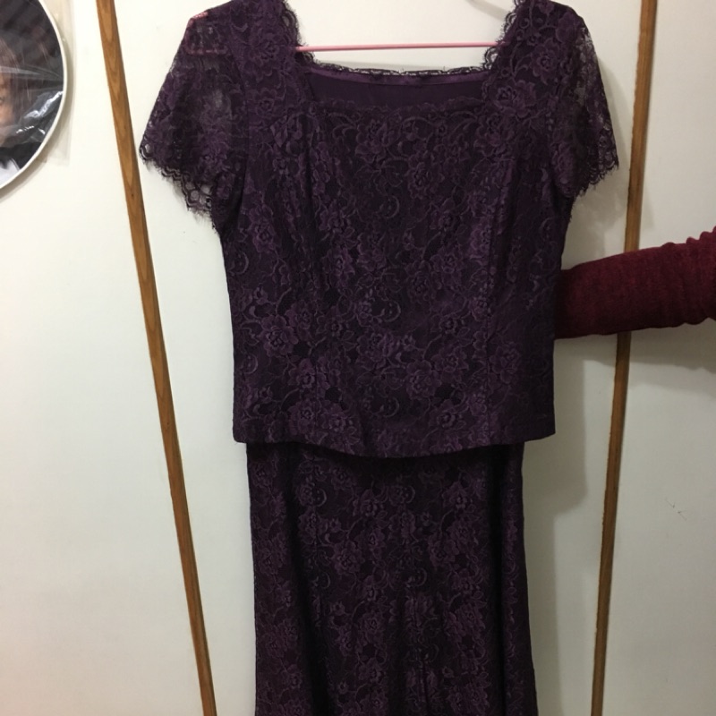 滿版蕾絲優雅套裝 媽媽禮服 洋裝 喜宴 婆婆禮服