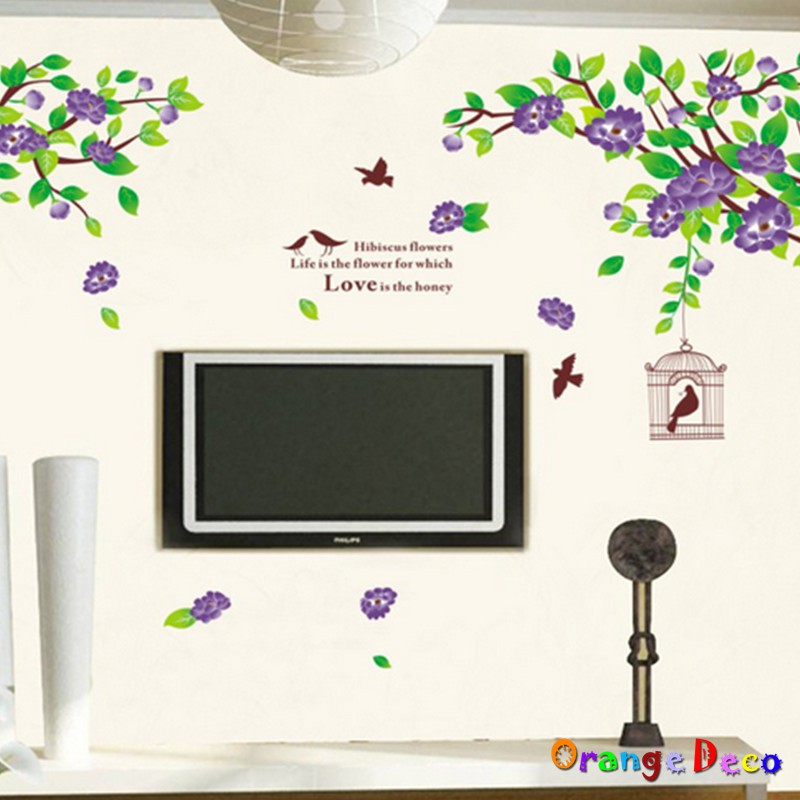 【橘果設計】芙蓉花(紫) 壁貼 牆貼 壁紙 DIY組合裝飾佈置