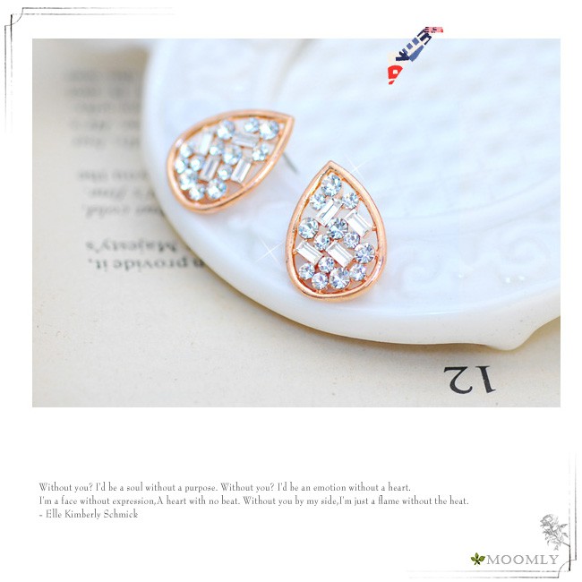 【Moonly】慕莉珠寶盒‧Tarte時尚風水滴白鑽玫瑰金寶石水鑽耳環21552/可改夾式耳環