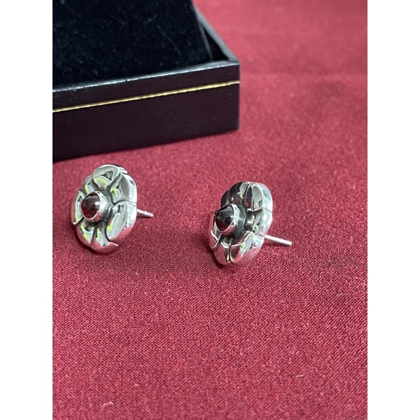 GEORG JENSEN 喬治傑生 36 石榴石 小花 針式耳環