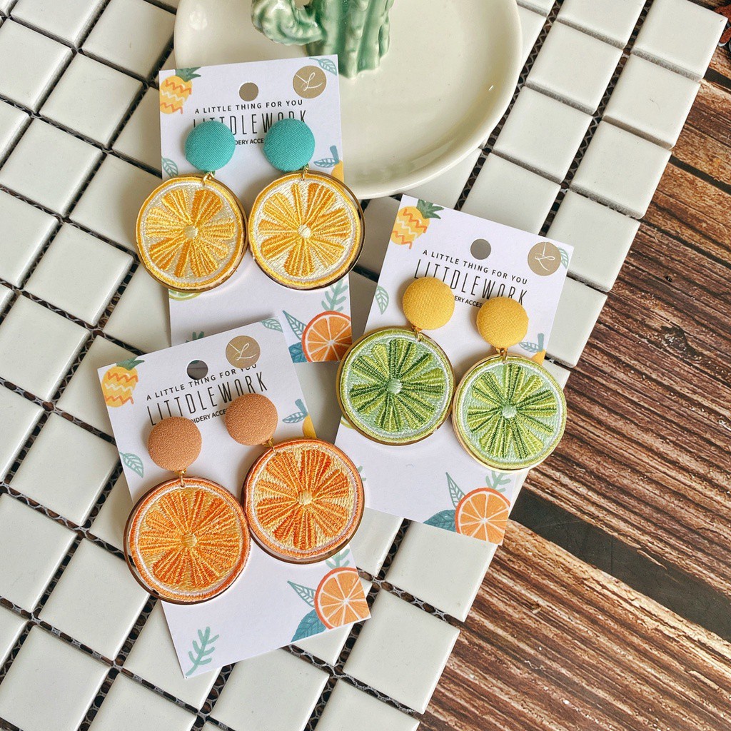 【Littdlework旗艦館】刺繡耳環 - 水果切片