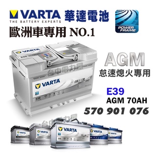 【台中電力屋】VARTA 華達 E39 AGM 70AH BMW Benz Volvo E200 GLA200適用