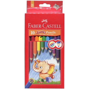 【阿筆文具】Faber-Castell 輝柏 紅色系 學齡前幼兒大六角粗筆芯6.0mm 彩色鉛筆10色 附削鉛筆器