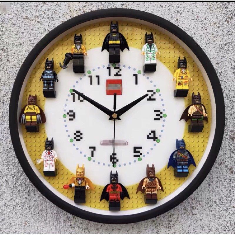 原創新品 樂高蝙蝠俠系列人仔積木掛鐘3D立體牆面時鐘裝飾静音