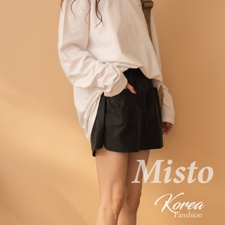 【MISTO SHOP】韓系 皮革鬆緊腰短褲 2色