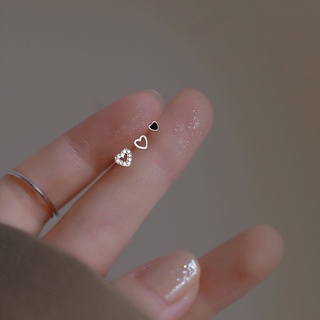 S925 銀鑽石愛心耳環女士 3 件式耳環迷你精緻耳環