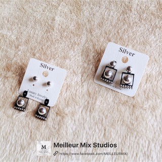 現貨12H快速出貨‼️ Meilleur Mix Studios 韓國設計款兩用式金屬珠方塊貼耳造型耳夾耳環