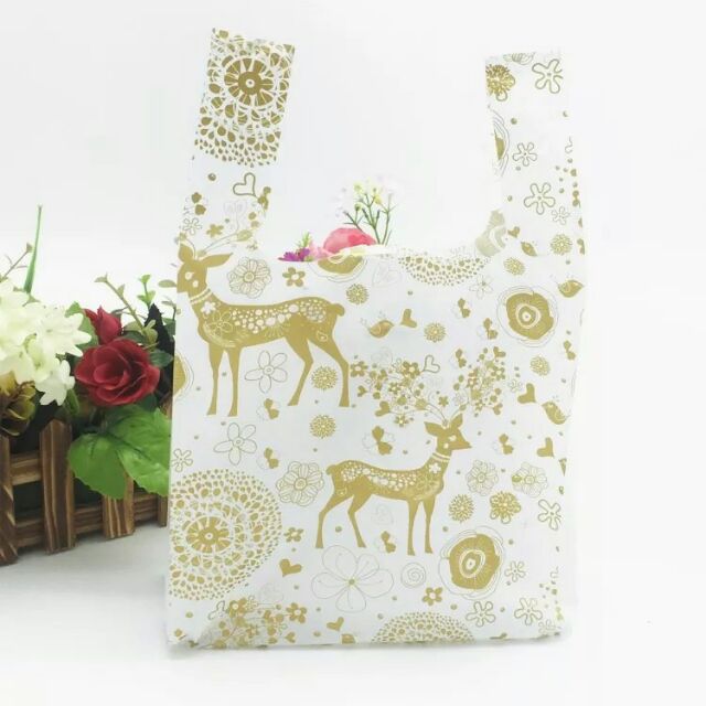 (A110)金色小鹿背心袋 精美手提袋.塑膠提袋.購物袋.送禮提袋.婚禮提袋