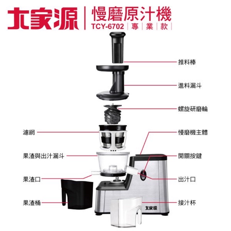 大家源慢磨機 果汁機 專業款TCY-6702