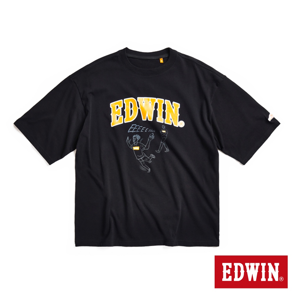 EDWIN 橘標 看手機會跌倒短袖T恤(黑色)-男款