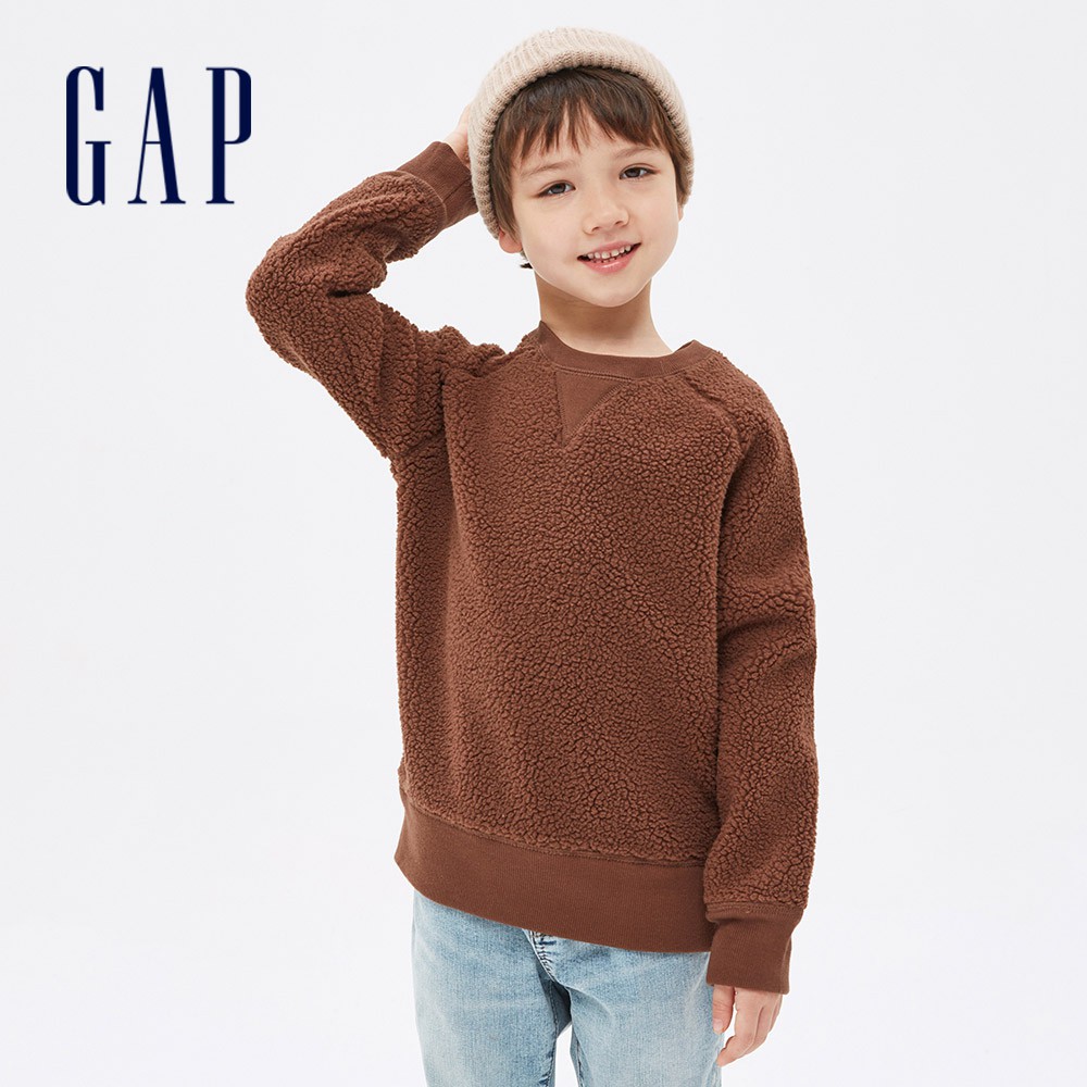 Gap 男童裝 仿羊羔絨大學T-棕色(656948)