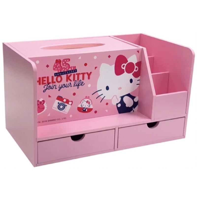 限時優惠價 正版 木製 45th  Hello Kitty 多功能收納盒 面紙盒  KT-630053