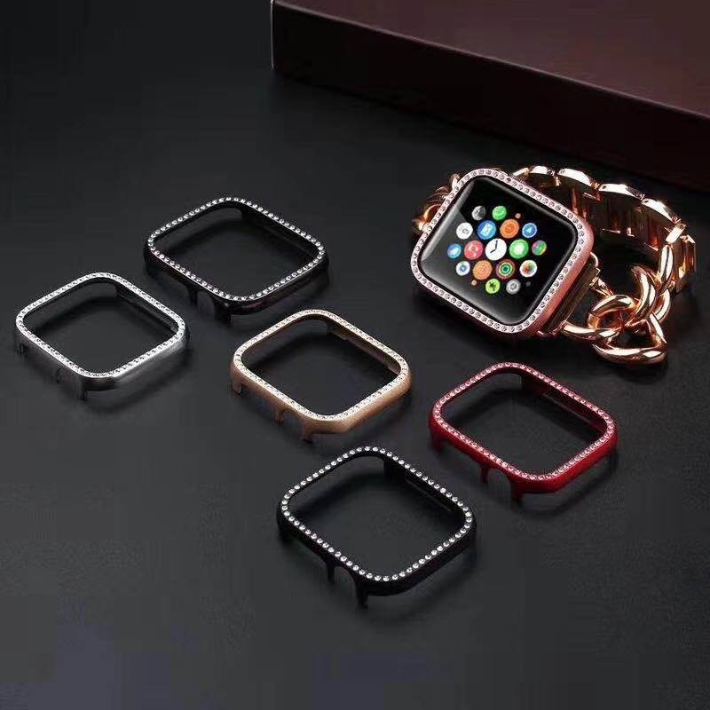 適用於 Apple Watch 單排鑽錶殼 123456 7代 金屬保護殼 iWatch防摔殼 不銹鋼硬殼 手錶保護殼