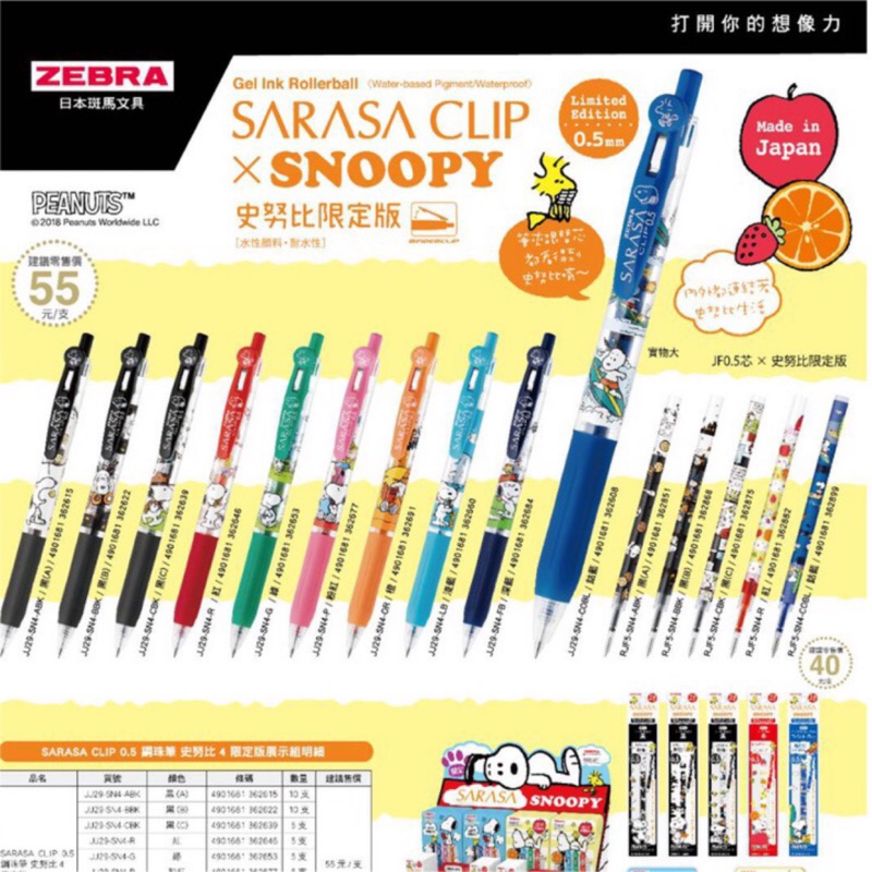 [橙文具] ZEBRA SARASA SNOOPY 鋼珠筆 0.5 史努比 內外都有圖案 斑馬 日本 限定