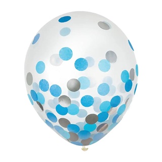 派對城 現貨【12吋乳膠氣球6入-藍銀紙片】 歐美派對 生日氣球 乳膠氣球 氣球 派對佈置 拍攝道具