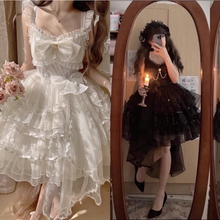 預購*lolita 蘿莉塔純白花嫁華麗蕾絲荷葉邊設計感吊帶裙洋裝 jsk 姬袖內搭 哥德 星河夢 復古 少女 上衣