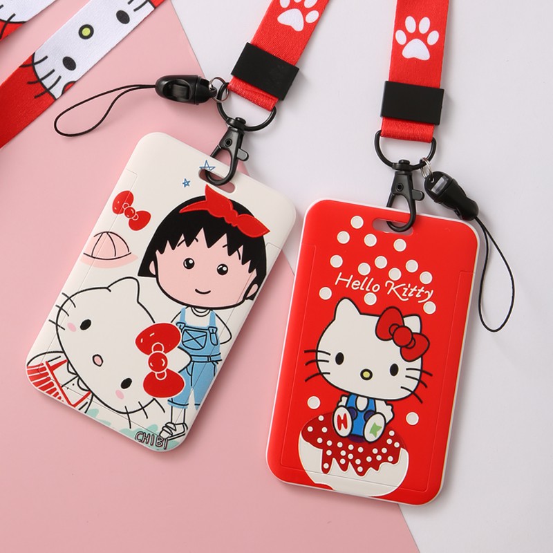 Hello Kitty卡通悠遊卡卡套 小丸子卡通卡套 識別證證件套 捷運卡套 卡夾鑰匙扣 掛脖工作證 學生卡夾 悠遊卡套