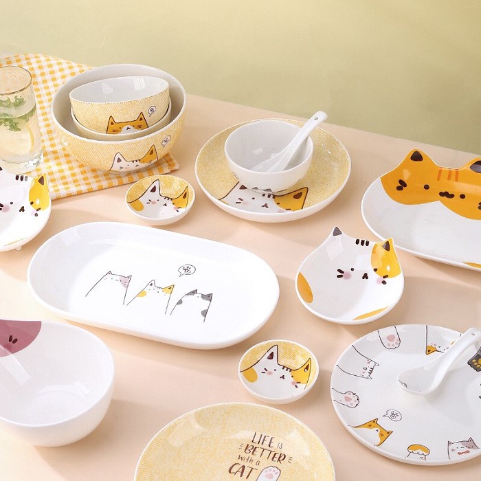 貓咪陶瓷盤 日式陶瓷盤 陶瓷 早午餐盤 魚盤 早餐盤 擺盤 烘培 器皿 造型陶瓷 卡通造型 台灣現貨