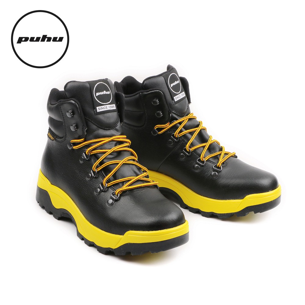 Puhu彪琥輕量防水登山靴 男款黑黃 100 Mit 登山靴登山鞋防水登山鞋中筒登山鞋防水防滑輕量 蝦皮mall Line購物