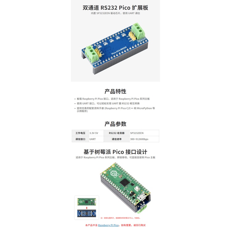 掌卓樹莓派raspberry Pi Pico 雙通道rs232擴展板uart通信模塊 蝦皮購物