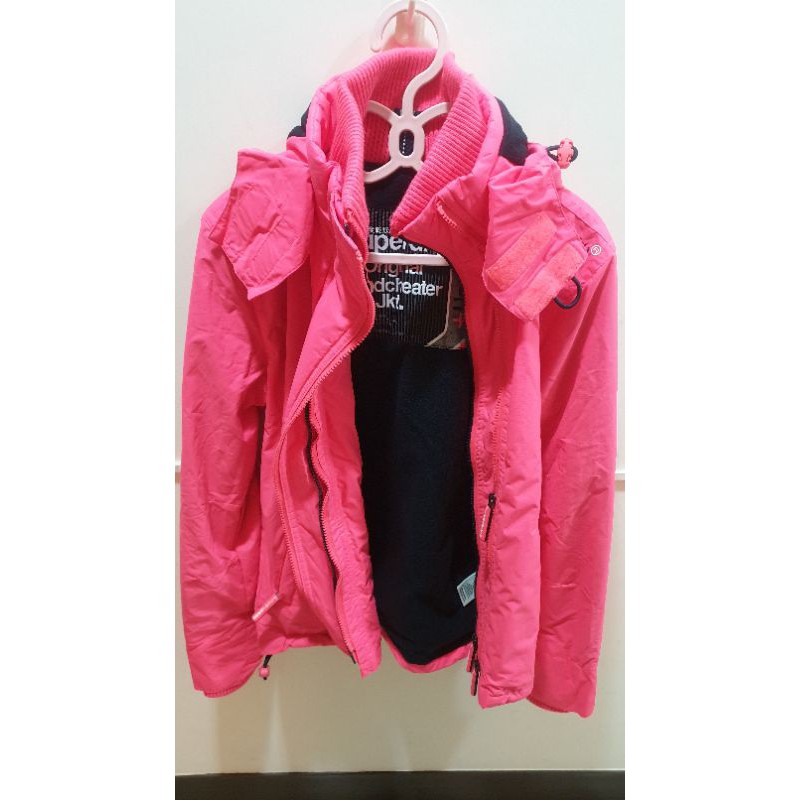 (專櫃購入保證正品)SUPERDRY 極度乾燥 女版 XS號 三拉鍊長袖外套 螢光粉色 全新
