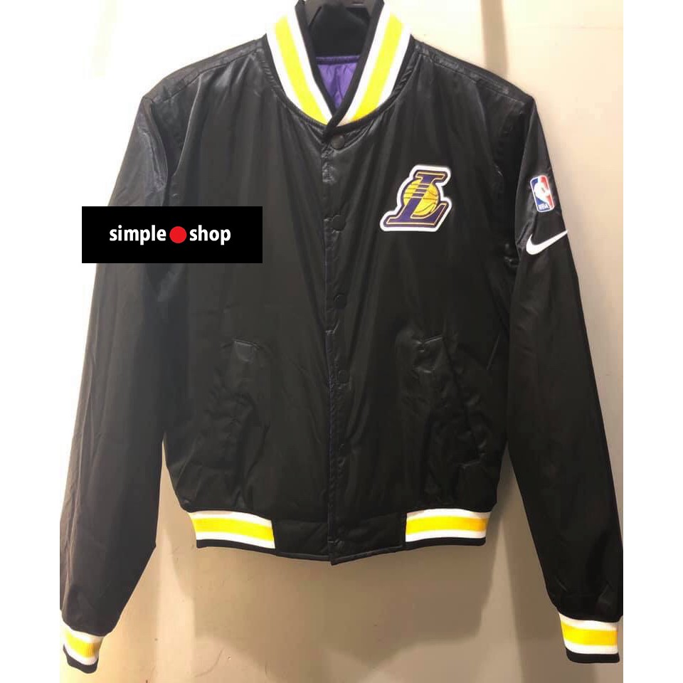 【Simple Shop】NIKE NBA LAKERS 湖人 棒球外套 雙面 緞面 運動外套 黑 AV3544-010