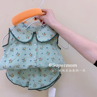 韓國童裝 夏季款女童套裝兒童洋氣碎花上衣休閒短褲森系兩件套