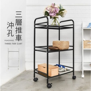 【JMhouse】移動式三層烤漆鐵板推車 (烤漆黑/白) MIT臺灣製 收納 整理 推車 活動架 層架 鐵架