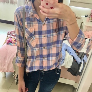 Pazzo甜美前短後長格紋襯衫