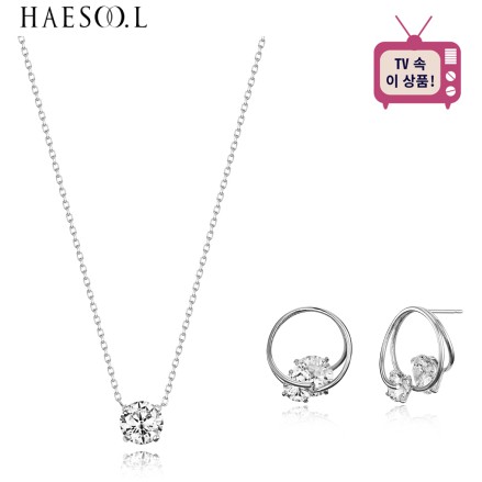 JOJO韓國代購【HAESOO.L】-6/17回國、6/18寄出，925純銀 水鑽項鍊+耳環組