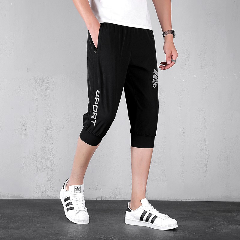 Adidas 愛迪達 七分褲男夏季薄款彈力短褲男運動7分中褲跑步健身寬松休閑褲 蝦皮購物