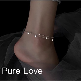 Pure Love樂芙 / 正韓 【B0384】韓系簡約S925純銀幾何小圓片間隔雙層腳鏈 / 銀