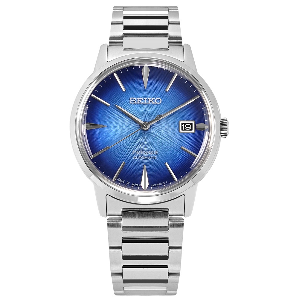 SEIKO 精工 / PRESAGE 調酒師 飛行 機械錶 自動上鍊 不鏽鋼手錶 藍色/4R35-05E0B/ 39mm