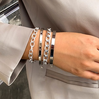 ❘現貨❘銀色光滑字母套環手鍊4件組歐美時尚個性