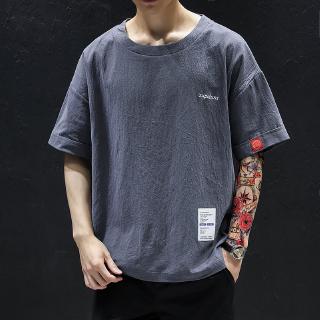 中國風短袖棉麻男裝上衣夏天圓領麻衣體恤夏季寬松大碼亞麻T恤潮