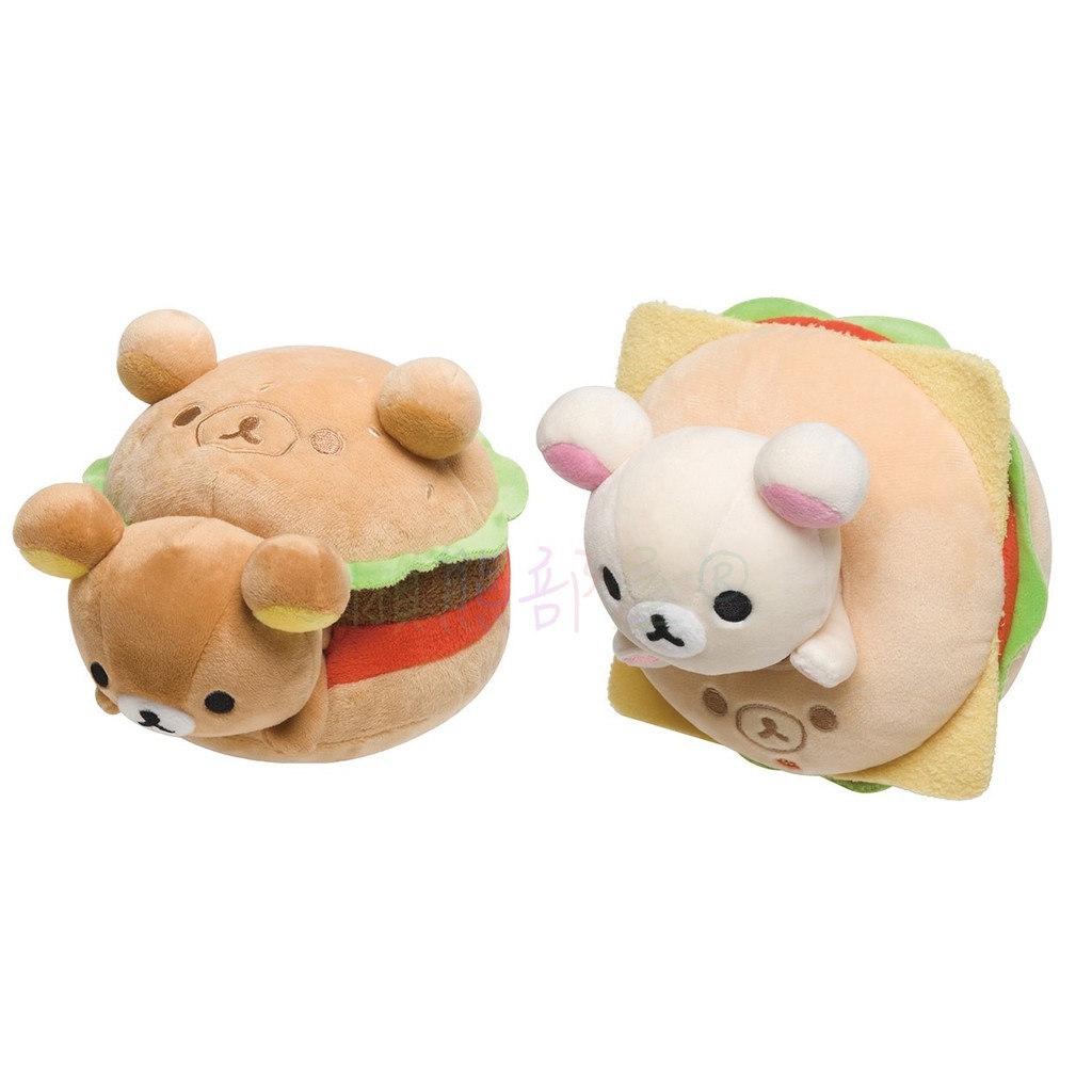 【懶熊部屋】Rilakkuma 日本正版 拉拉熊 懶懶熊 白熊 牛奶熊 漢堡系列 漢堡 貝果 絨毛 玩偶 娃娃
