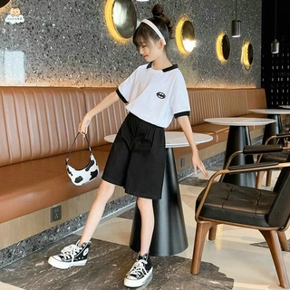 女童洋裝 女童韓版套裝 女童短袖套裝夏季2022新款時髦中大童夏裝兒童網紅洋氣運動兩件套