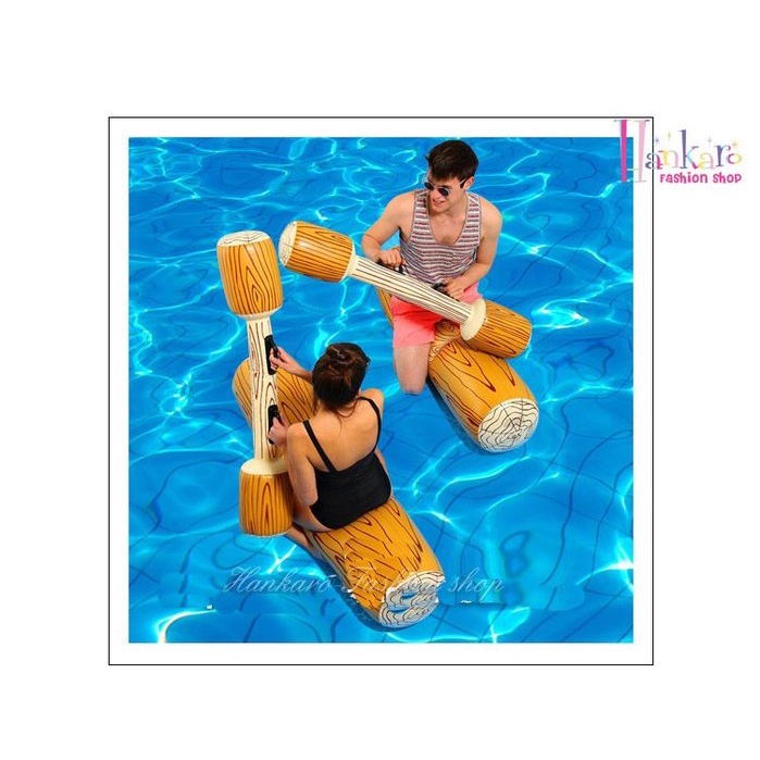 [新多]夏日戲水雙人對戰充氣水上對對碰木頭造型獨木舟充氣筏