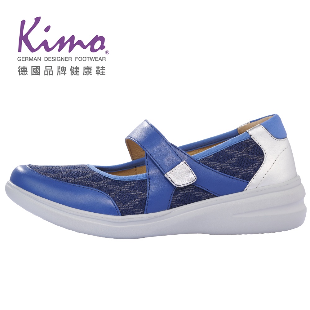【Kimo】牛皮菱格紋繫帶休閒鞋 女鞋（天青藍 KBBWF071506A）