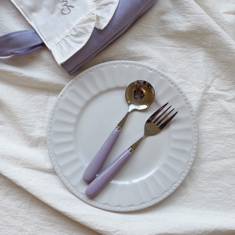 ⚘ 韓系復古陶瓷餐具組2入 ⚘ / 3 colors /陶瓷手柄/質感餐具/紫色餐具/叉子、湯匙/不銹鋼餐具